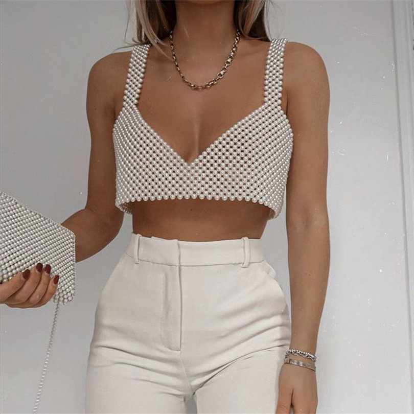 Pearl Braided Bra Wide Camisole2022夏珍珠编织文胸宽吊带背心