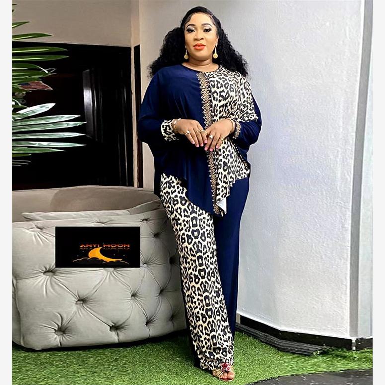 非洲豹纹套装 African Women leopard print tops and pants suit