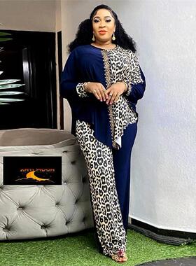 非洲豹纹套装 African Women leopard print tops and pants suit