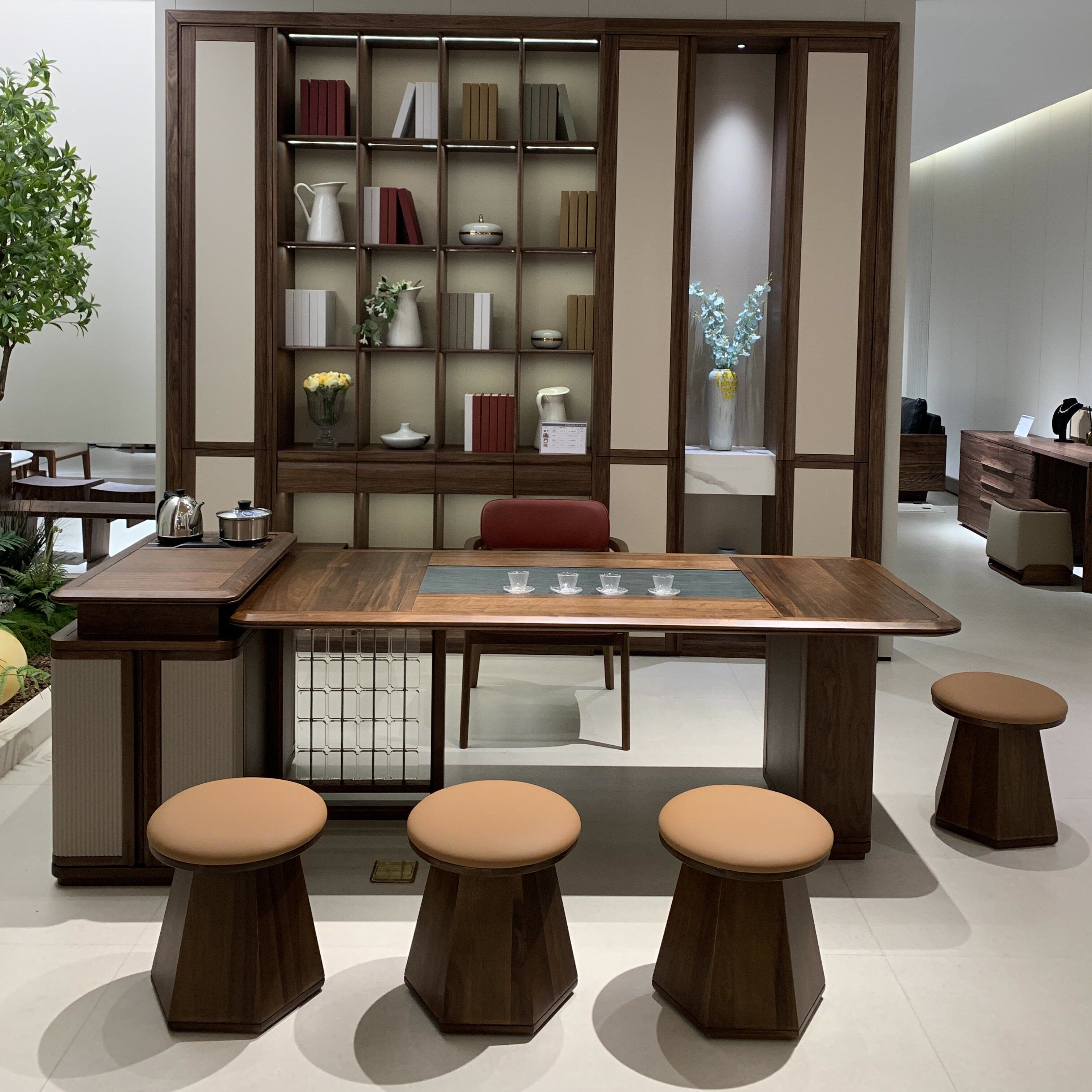 新中式黑胡桃木白蜡木茶桌椅组合简约办公高级实木茶台茶室泡茶桌