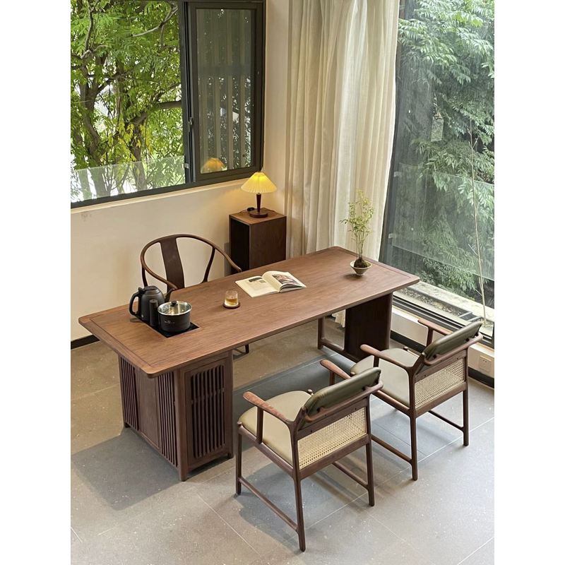 北美黑胡桃木阳台移动小型茶桌迷你休闲办公家用新中式实木茶几