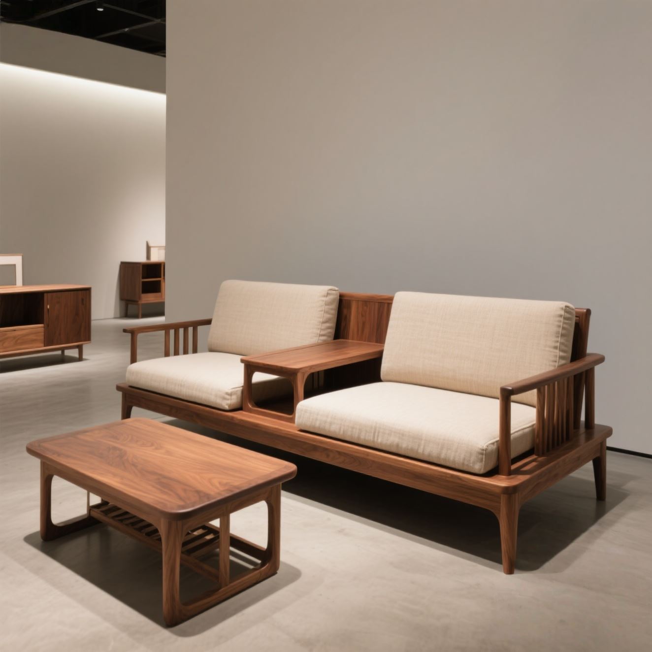 新中式2025黑胡桃白蜡木沙发直排多人休闲酒店民宿办公室接待家具