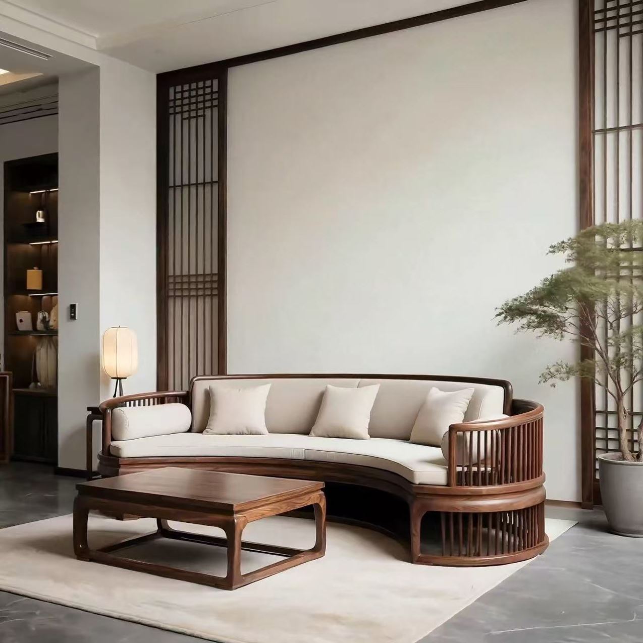 甄选定制休闲酒店民宿办公室宋式美学真皮黑胡桃白蜡木沙发家具