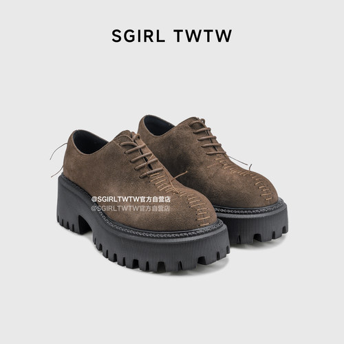 SGIRL TWTW复古时尚手工缝线厚底德比乐福鞋女英伦风休闲勃肯鞋子