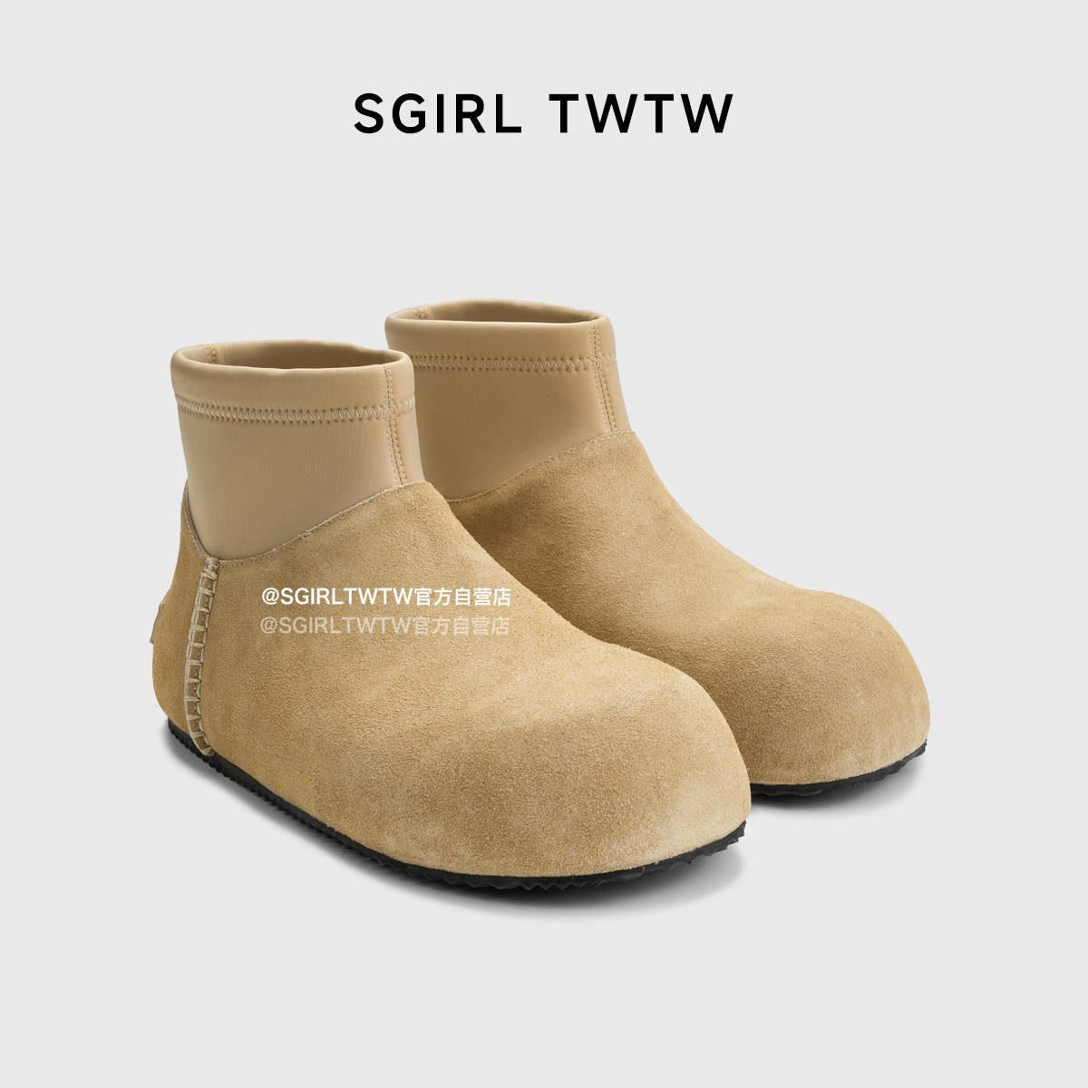 SGIRL TWTW韩版复古套筒勃肯靴女2025秋季丑萌大头面包马丁靴短靴