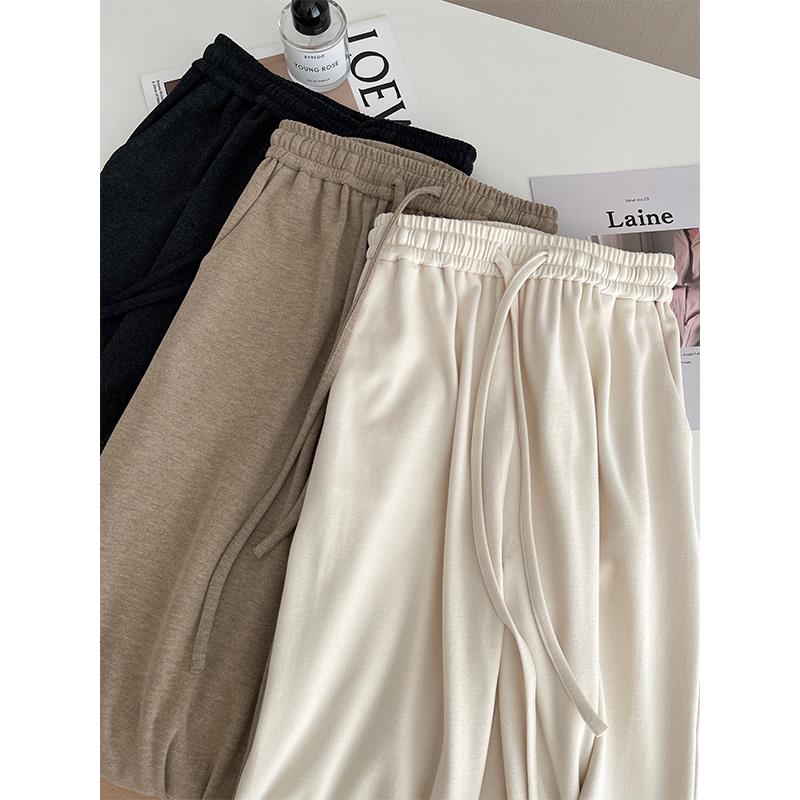 灰色阔腿裤女秋冬新款高腰垂感德绒糯米裤加绒加厚休闲 拖地直筒