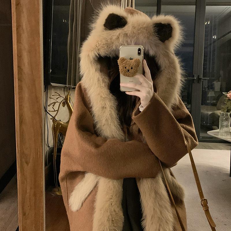 「摩卡松果」甜美可爱双面羊毛大衣女2025秋冬季棉服新款毛呢外套