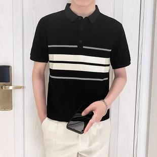 P修身 早立轻奢严选POLO衫 潮流2025新款 p短袖 条纹g痞帅翻领T 男夏季