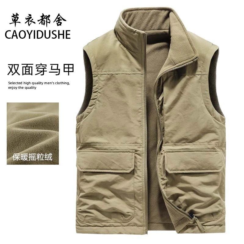 边界线设计U男装秋冬男士保暖马甲男双面穿多口袋休闲保暖背心无