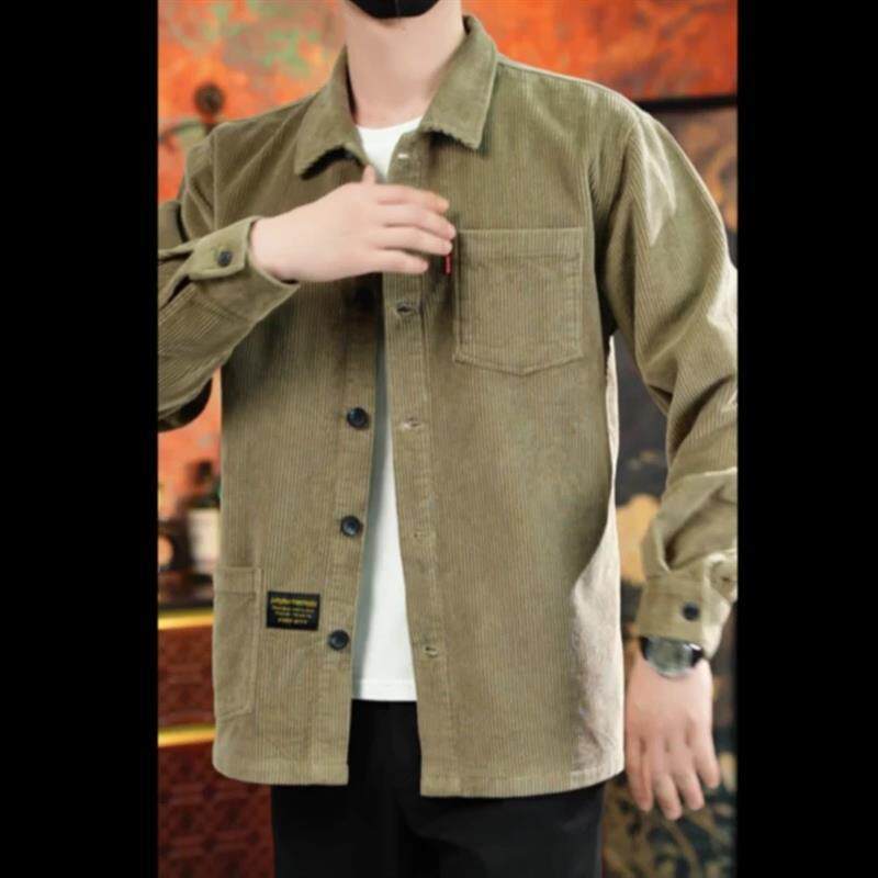 柳跃服装店轻奢灯芯绒衬衫w外套男新D款休闲工装中老年夹克纯棉覆