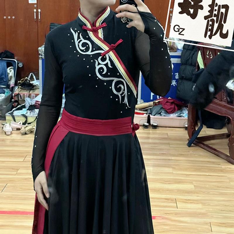 新款蒙古舞演出服大摆裙舞蹈服蒙族表演剧目服装蒙古舞练习女定制