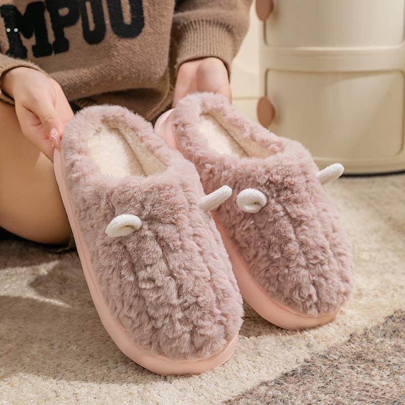 可爱棉拖鞋女2025新款室内家居秋冬天月子鞋防滑厚底软底毛绒女生