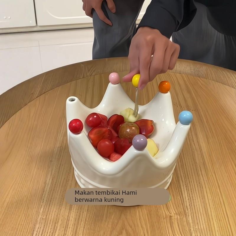 皇冠水果叉家用陶瓷精致水果盘客厅茶几高颜值304小叉子创意摆件