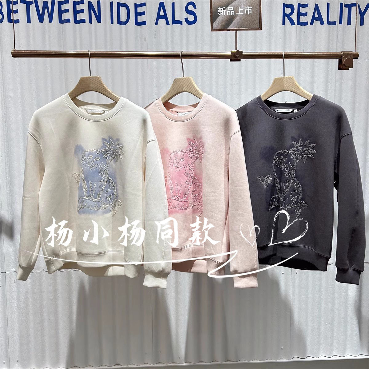 衣播商场女装无帽卫衣女款宽松绣花圆领上衣BDS1VD1569词不达意