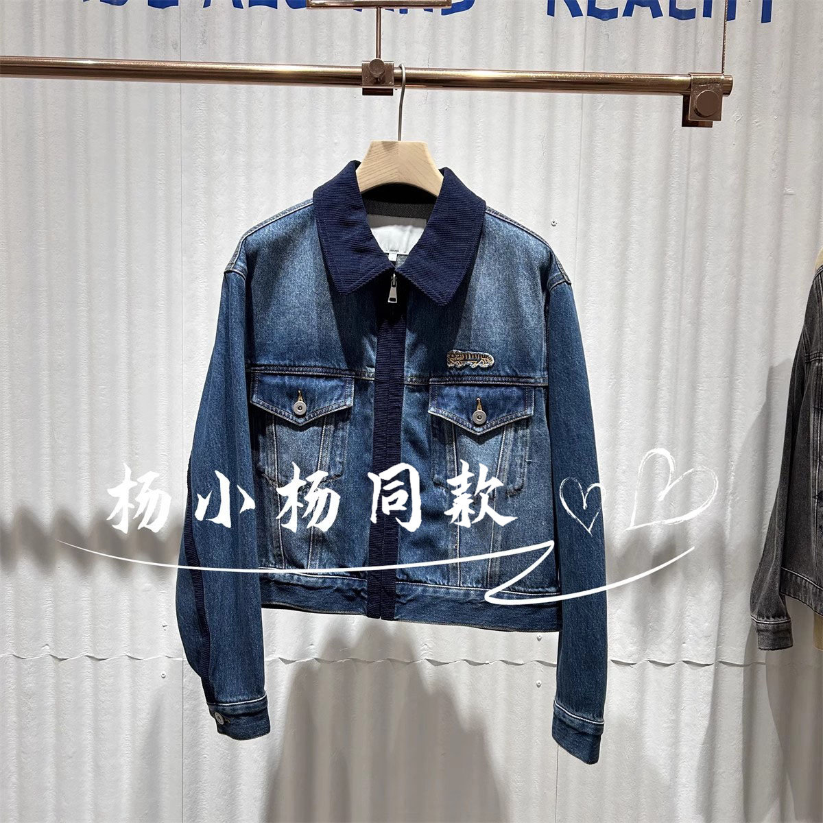 衣播商场女装时尚简约拼接外翻领牛仔短外套BDS1WD1552等春微醺时