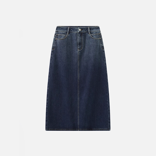 衣播商场女装复古渐变水洗直筒牛仔半身裙BDT1BD1165在月球漫步