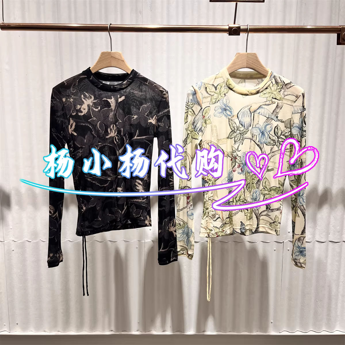 衣播2026夏BDT2YD2915新款商场女装圆领印花网纱长袖T恤鹅影成趣