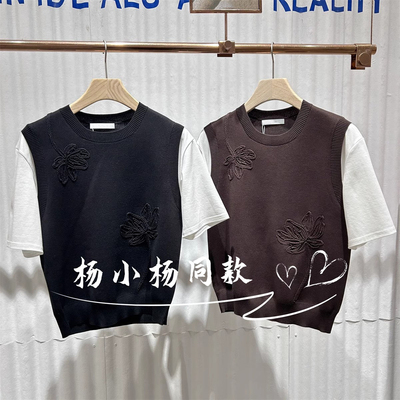 衣播商场女装时尚拼接短袖抬头上衣圆领针织衫BDS1SD1262相信无限