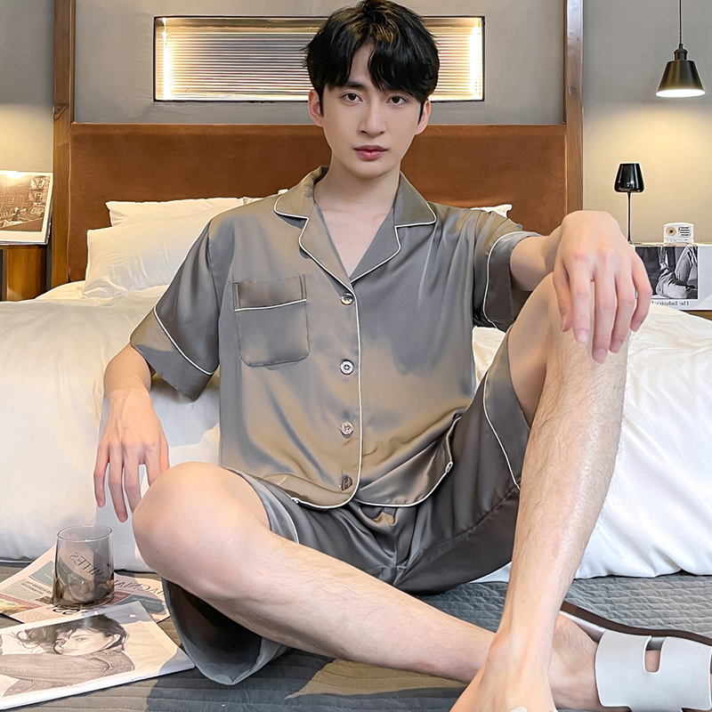 真丝夏季冰丝短袖短裤男士家居服