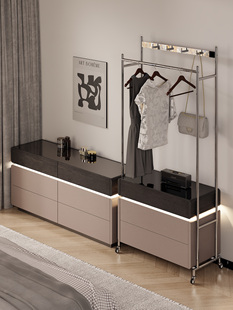 实木可移动衣帽架斗柜一体轻奢高级感床头卧室客厅不锈钢挂衣架