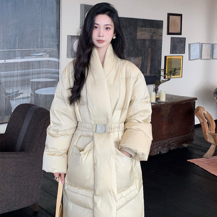 束腰长款羽绒服女2026冬季时尚加厚气质显瘦过膝白鸭绒保暖外套潮