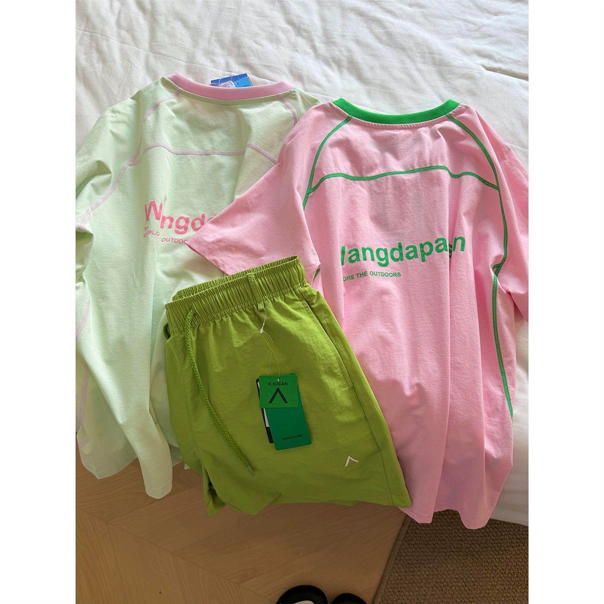 户外运动羽毛球速干套装女款夏季山系凉感骑行短袖多巴胺短裤