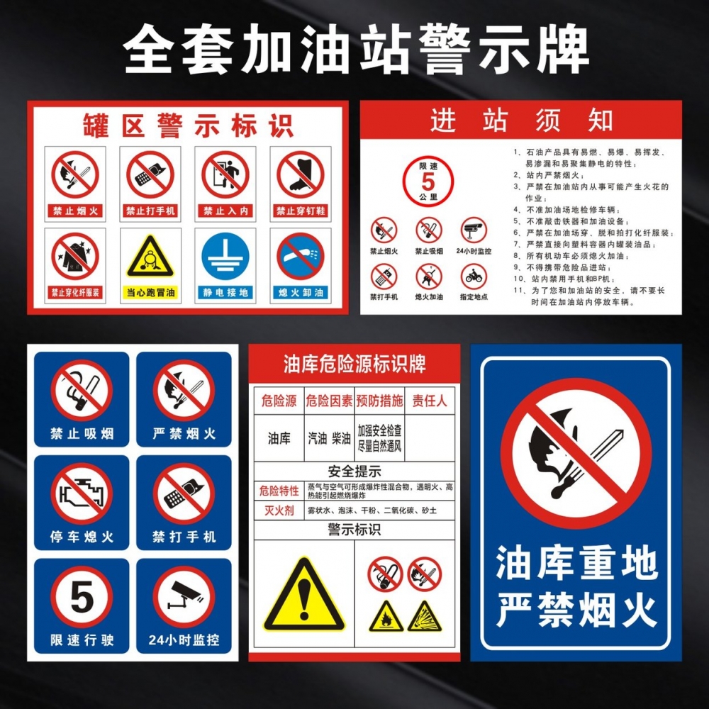 加油站进站须知罐区牌摩托车加油区卸油安全操作规程岗位应急处置措施限速油库重地严禁烟火标志提示牌警示牌