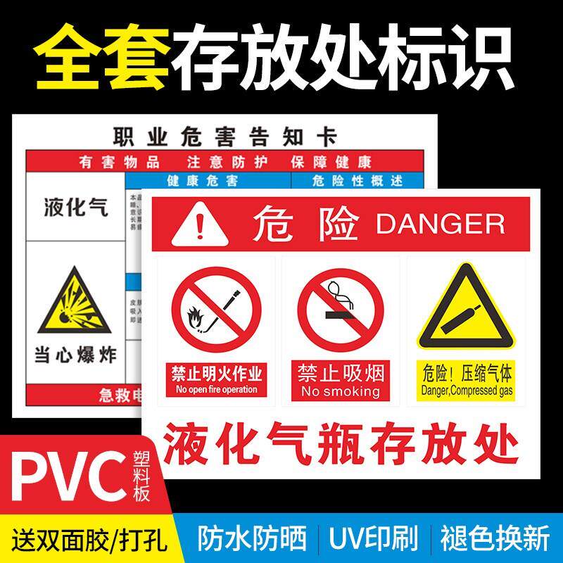 指示牌乙炔氧气瓶机油瓶氩气瓶pvc板安全警示牌液化气职业危害告知卡