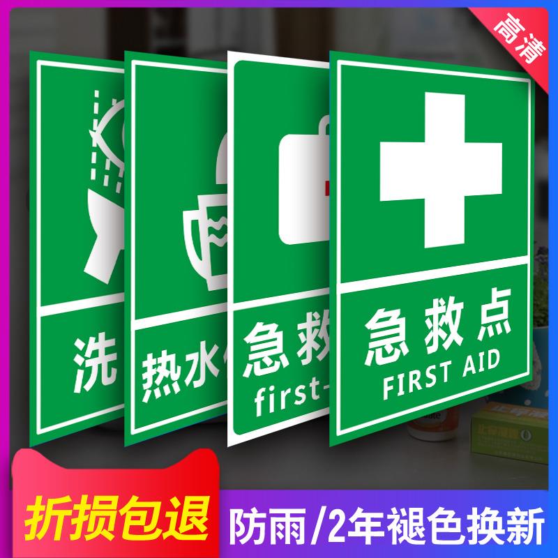 急救盒站点药箱标识牌应急水源热水供应处紧急冲淋站医疗点洗眼站沐浴处冲洗躲避洞饮用水红十字标识标志牌