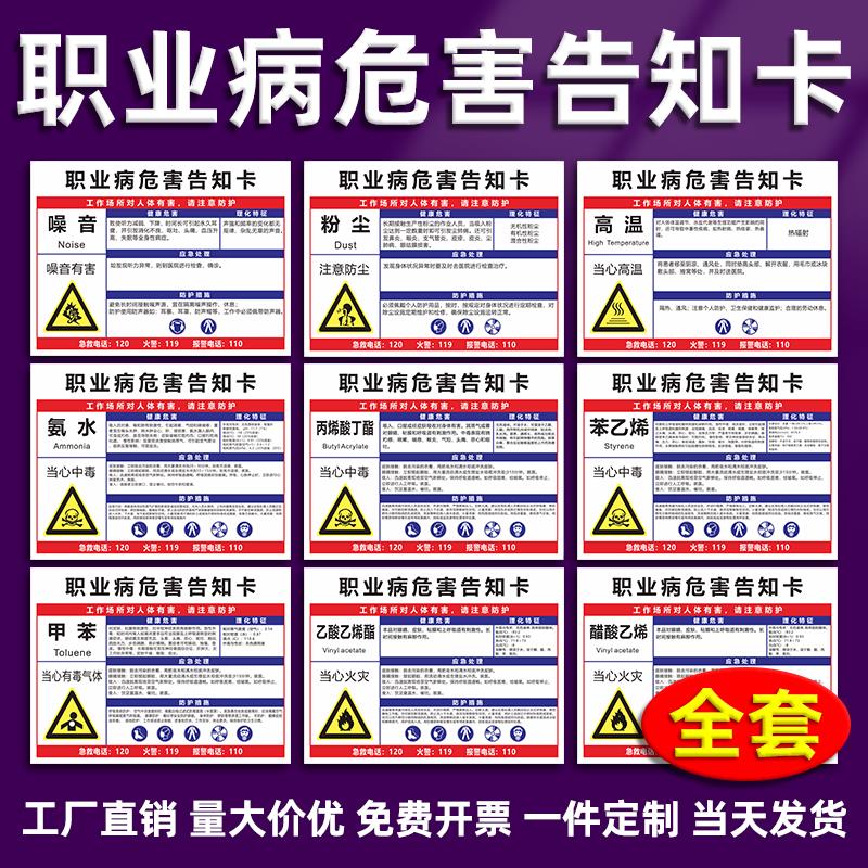 高温职业病危害告知卡有限空间安全告知牌粉尘噪声油漆电焊危害应急处理周知卡化学品工厂车间仓库警示牌定做
