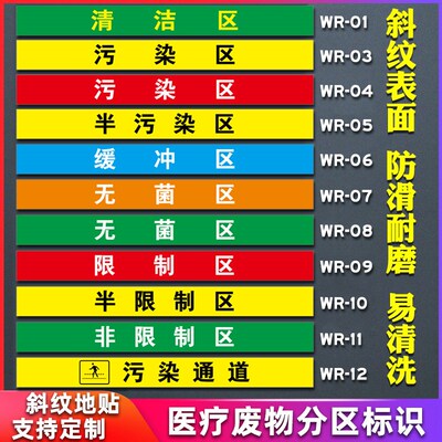 医院手术室地贴限制区清洁区污染区缓冲区无菌区医疗废物分区标识小心地滑污染通道耐磨防滑地标地贴定制