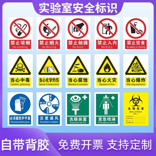 实验室安全标识全套生物危害一级二级生物安全化学实验室BSL12警示提示牌当心飞溅灼伤中毒腐蚀标志贴纸定制