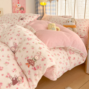 A类床上用品四件套牛奶绒加厚冬季保暖加绒法兰绒珊瑚绒被套床单4