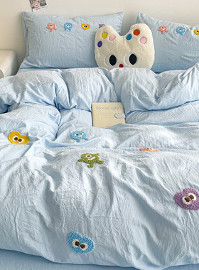 ins床上纯棉四件套2026新款全棉床单被套床品学生单人宿舍三件套4