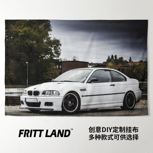 宝马M3E46复古汽车写真背景墙布