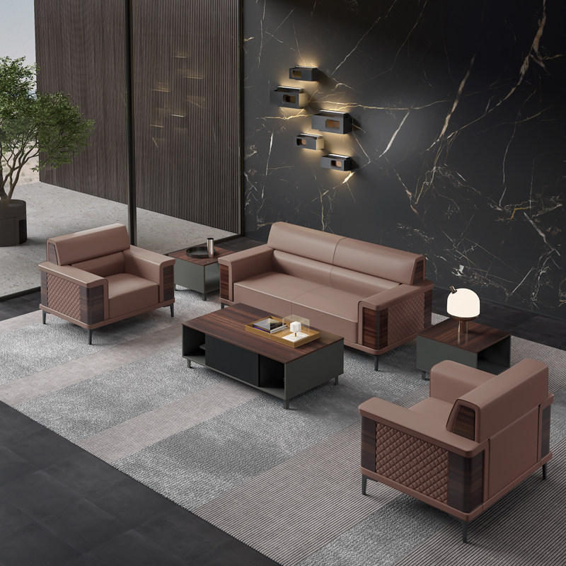 现代组合皮艺办公沙发会客厅接待室商务总裁经理贵宾真皮沙发茶几