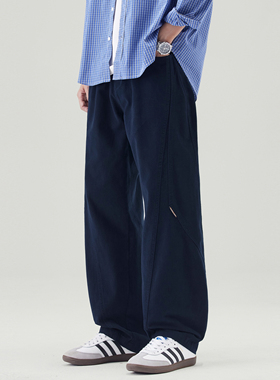 NINPURE 加绒加厚美式重磅阔腿运动工装裤男潮牌纯棉直筒休闲长裤