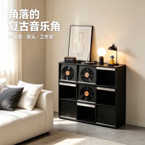 复古音乐角书柜客厅品质奢华铝合金拉手做旧收纳柜