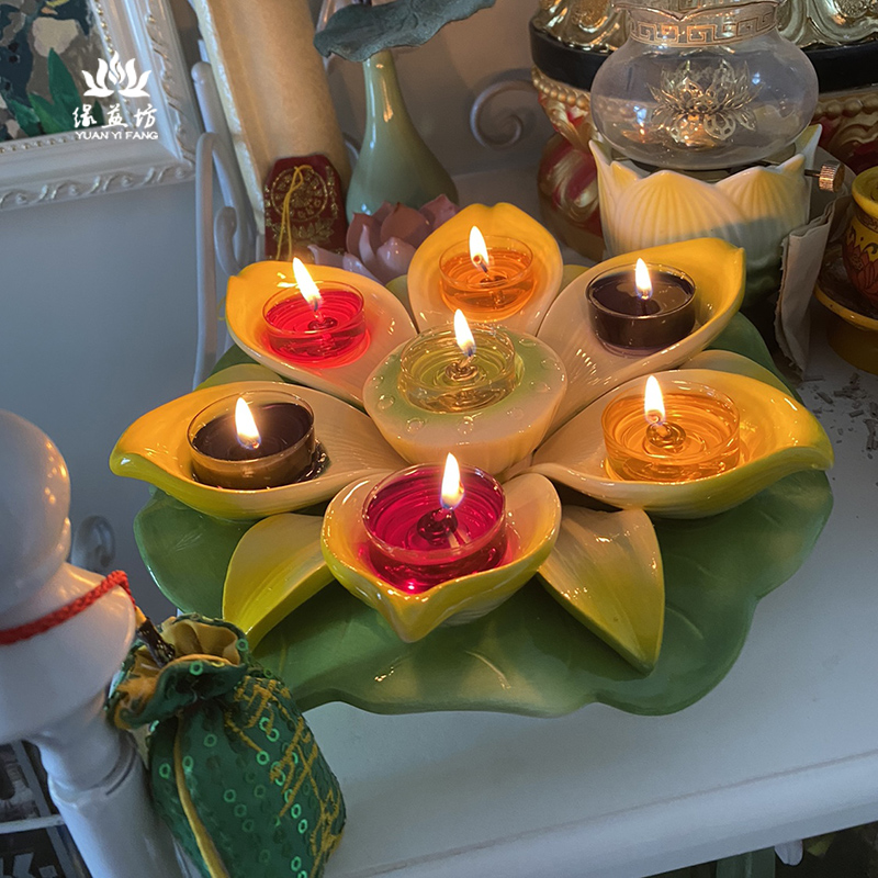 缘益坊酥油烛台陶瓷莲花4小时