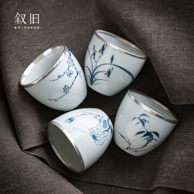 叙旧 青花瓷茶杯个人专业陶瓷主人杯单杯功夫茶品茗杯闻香杯聚香