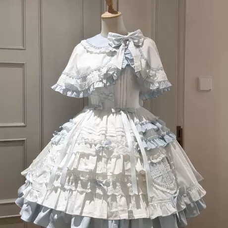 橱窗玩偶蓝白doll感少女甜美爱心斗篷JSK蛋糕裙飞行日记lolita