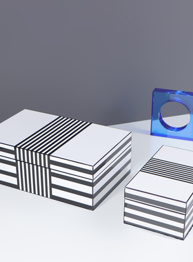 北欧现代创意轻奢黑白色条纹木质烤漆首饰盒衣帽间卧室梳妆台摆件