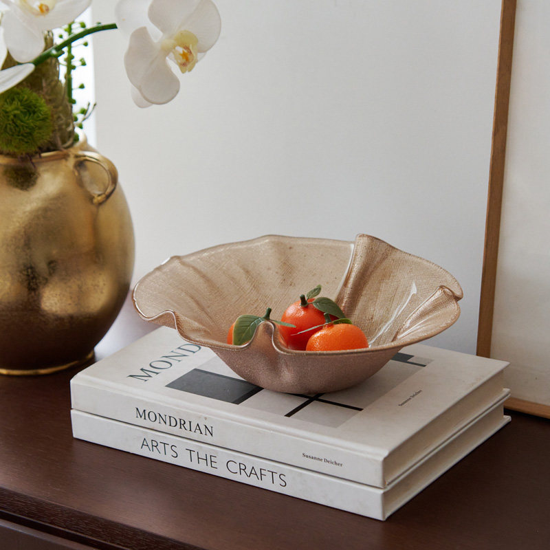 土耳其进口手工玻璃波浪花边果盘