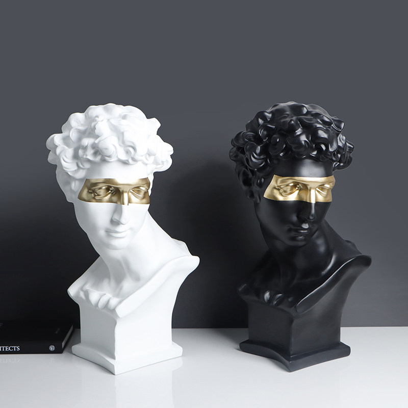北欧式黑白大卫雕塑摆件抽象人物摆设样板房书房办公室树脂装饰品