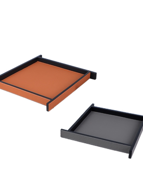 现代极简客厅橘色木质皮革托盘