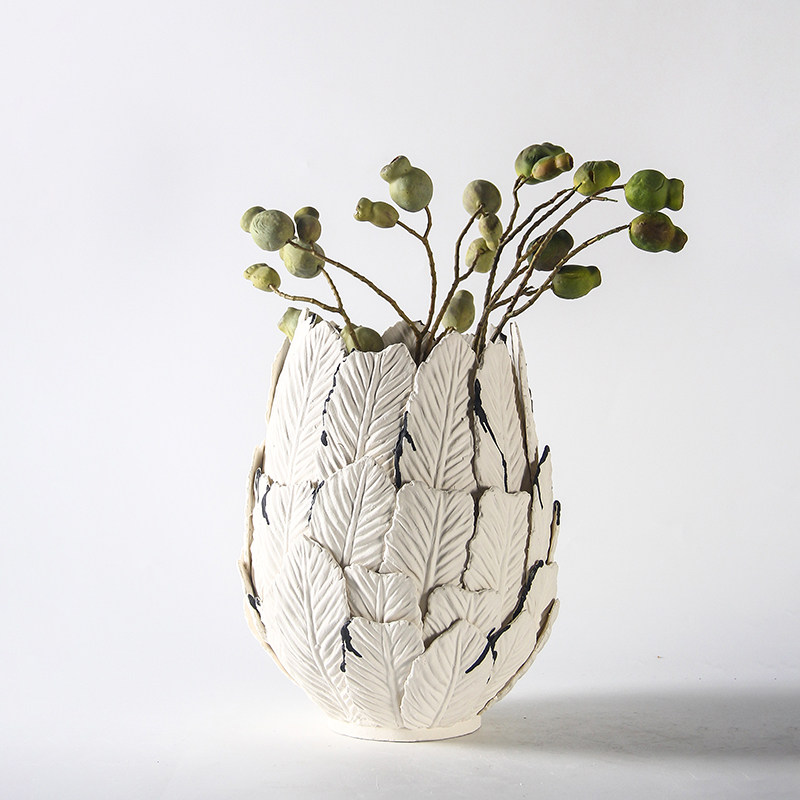 现代极简树叶羽毛拼接镂空陶瓷花器花瓶摆件样板房客厅玄关装饰品,家居饰品,花瓶,淘宝优惠券,粉丝福利购,淘宝优惠卷