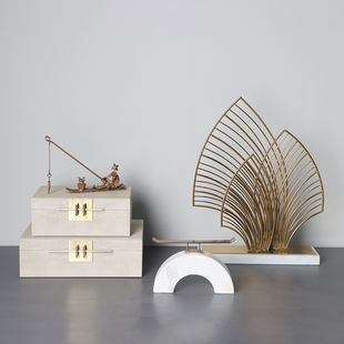 新中式样板房间家居玄关饰品摆件客厅卧室首饰盒拱门桥钓鱼翁屏风