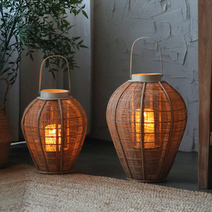 复古麻布风手提灯烛台手工木质氛围感灯笼装饰摆件民宿侘寂风艺术