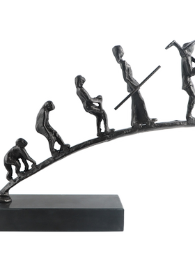 新中式样板间抽象人类起源摆件国风家居客厅人物摆设售楼处对狮子