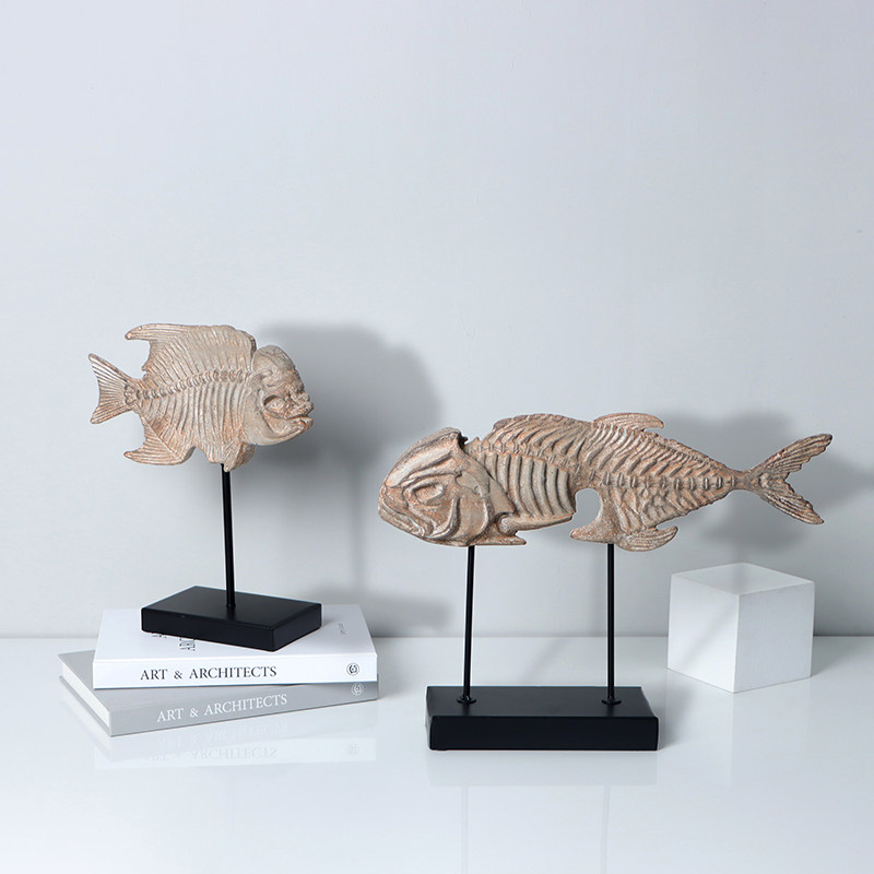 新中式复古仿真鱼骨化石骨架模型摆件办公室书柜装饰工艺品样板房